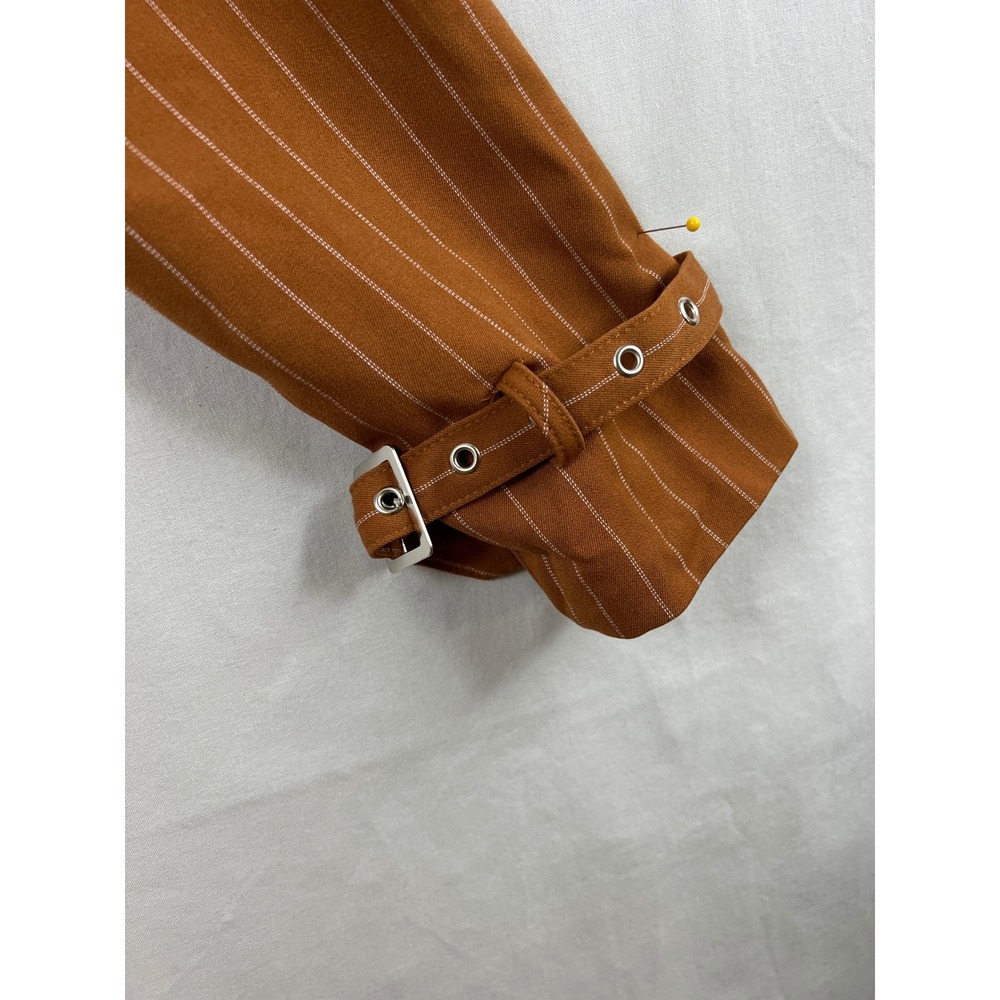 Fanco Cropped Blazer Women S Brown Pinstriped Double Breasted Epaulette Jacket - Picture 10 of 12